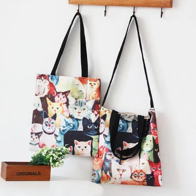 

YILE Cotton Canvas Shopping Tote Carrying Shoulder Bag Print Cat World Q05