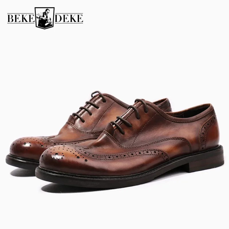 Oxfords De Mano Oxford Black 100 Tallado Hechos Vintage Brown Real Zapatos Punta black Carved Lujo Retro Marca Cuero Redonda carved A Formal Calzado Para Brown dark Casual Hombre UqwY8