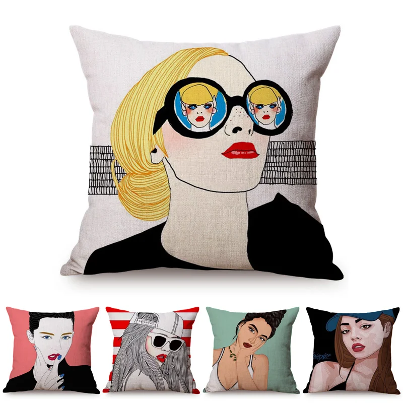 

Cool Girl Colorful POP Art Home Decoration Throw Pillow Case Delicate Woman Portrait Modern Art Sofa Cushion Cover Drop Shipping