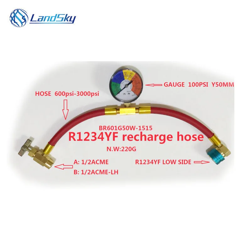 

R1234YF recharge hose automotive air conditioning refrigerant detection tube fluoride supplement refrigerant pipe tool 1 / 2ACME