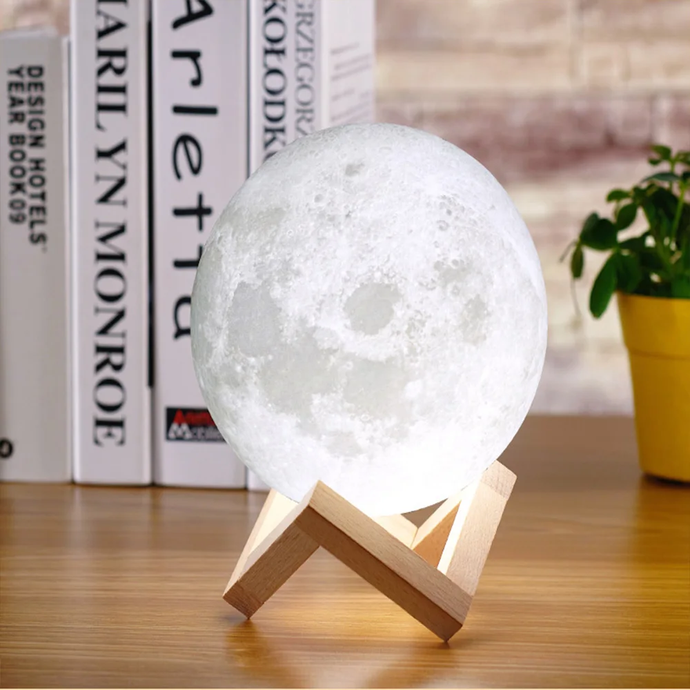 cheap Color Change Touch Switch Bedroom Bookcase Night Light Home Decor Creative GiftRechargeable 3D Print Moon Lamp