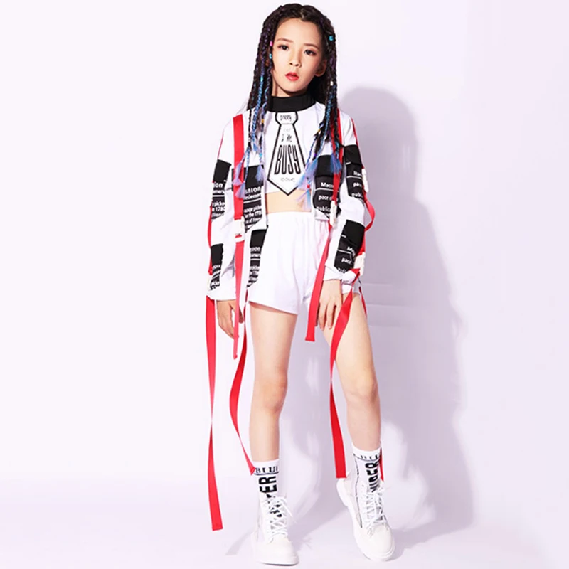 Stage Costume For Girls Jazz Performance Hip Hop Set Rave Outfit Children Street Dance Practice Clothes Kids Dancing Wear DC1009