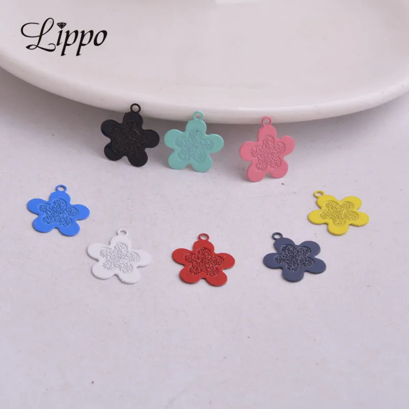 

50pcs AC4953 Flower Articles Small Charms Red Blue Pink Yellow Charm Painted Metal Brass Jewelry Findings