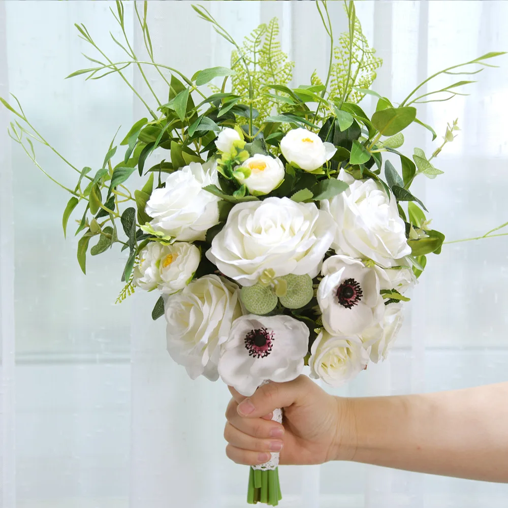 45 Cm Ivoire//Champagne Artificielle Rose Fleurs en Soie Floral Faux St-Valentin Mariage