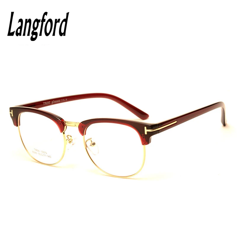 Langford, брендовая оправа, мужские очки, полуоправа, TR90, Ретро стиль, browline, очки по рецепту, оправа для очков, дизайн 6085