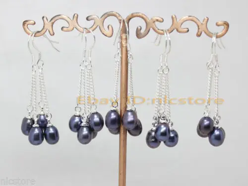 

A 5 pair black pearl Chain dangle earring wholesale lot