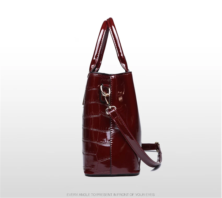 Модные женские сумки, 3 комплекта,, высокое качество, лакированная кожа, женские Роскошные бренды, тоут+ дамская сумка через плечо+ Клатч S