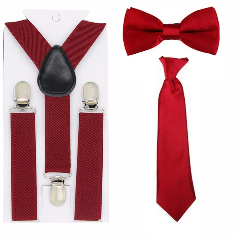 Комплект с галстуком и бантиком для мальчиков и заколка для девочек эластичные подтяжки Детские подтяжки - Цвет: 32 wine