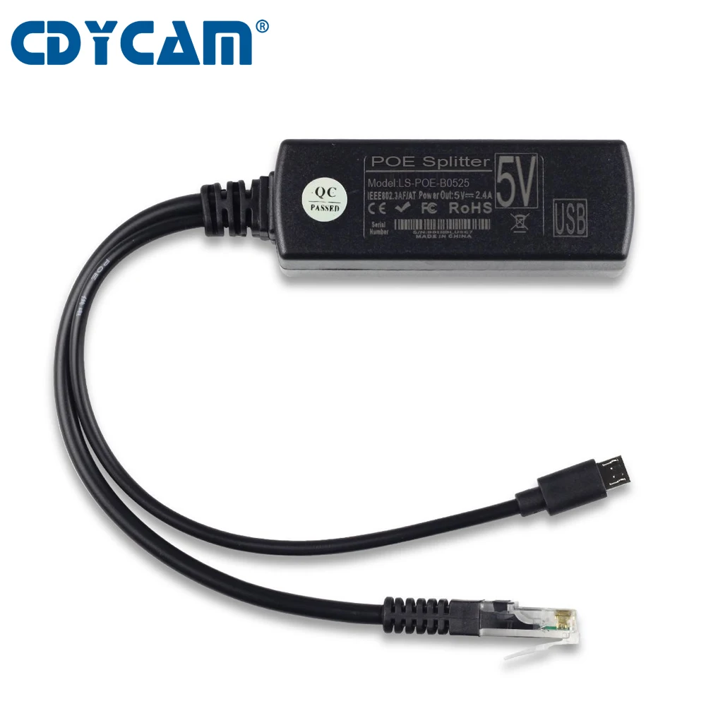 Cdycam IEEE 802.3af Micro USB Активный сплиттер POE питание через Ethernet 48 В до 5 В 2.4A для планшетов Dropcam или Raspberry Pi