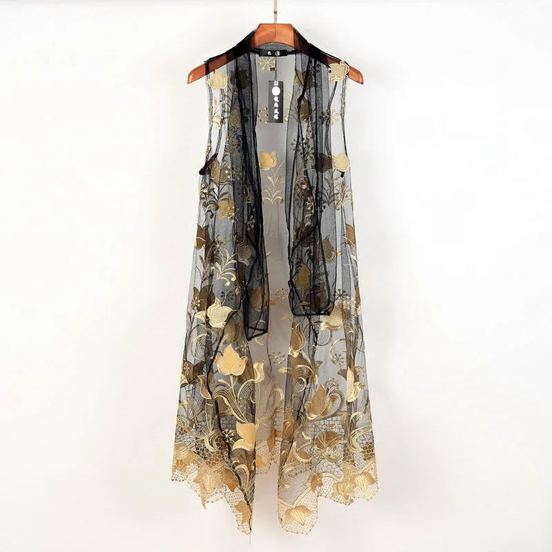 

Korean Avant-garde Dark Edge Mens Embroidering Mod Casual Cape Wrap Shawl Coat Tops Waistcoat LONG SLEEVELESS CARDIGAN Vest