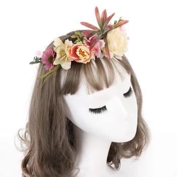 

1pcs Handmade Flower Bridal Headband Floral Crown Headpiece Women bohemian Headdress Wedding Festival Party Decoration