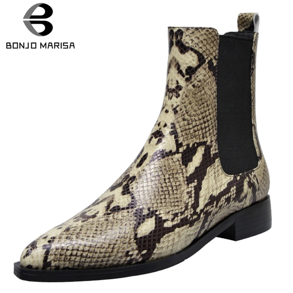 

BONJOMARISA 2020 Fashion Animal Prints Genuine Leather Shoes Ankle Boots Woman Spring Autumn 2020 women's Ankle Boots Woman