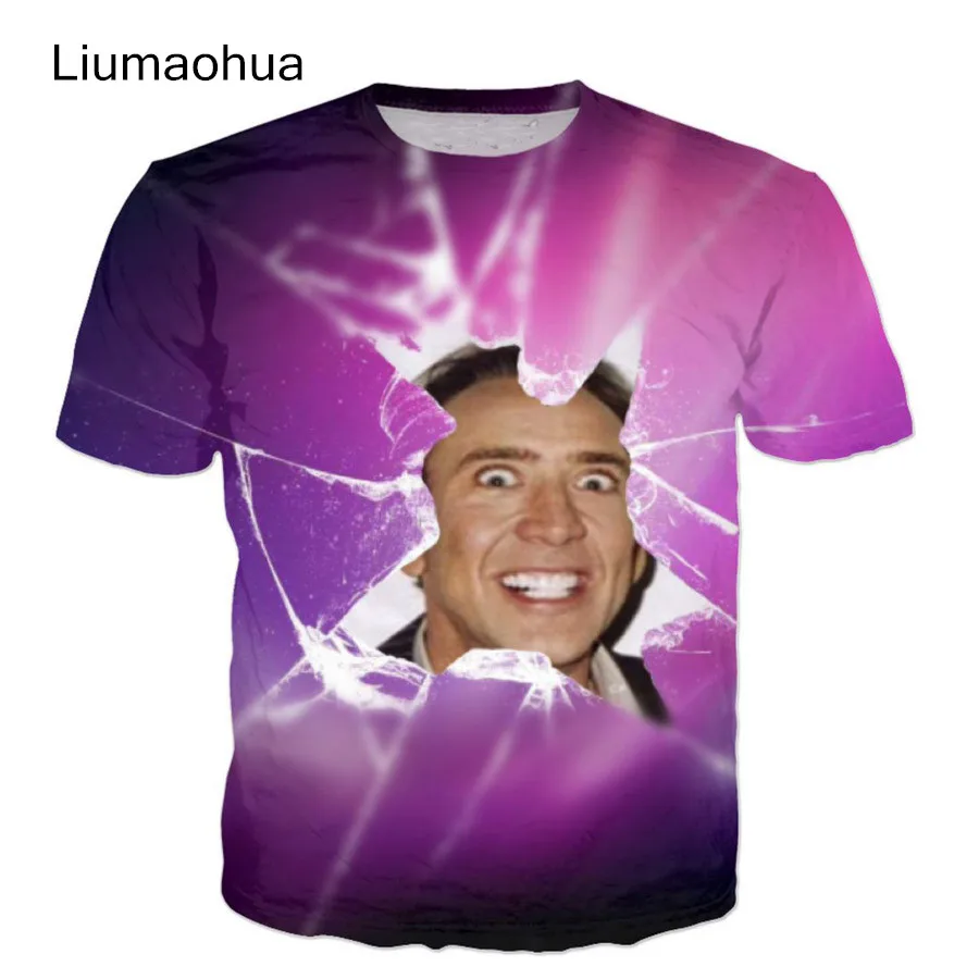 

Liumaohua 2018 hot sale summer Fashion T shirt Star Nicolas Cage Funny 3d Print Men Women casual Tee shirts S-5XL