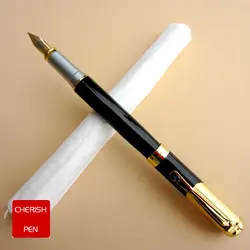 Jinhao 9009 черный и Золотой Роскошные Diamond перьевая ручка 0.5 мм металлический наконечник чернила ручки для офиса подарочные ручки бесплатная