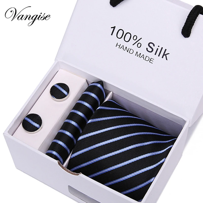 

8cm Arrow Paisley Striped Man's Tie Wedding Mens Neckties Gravata Bussiness Men Tie Handkerchief Cufflinks Gift Box Packing