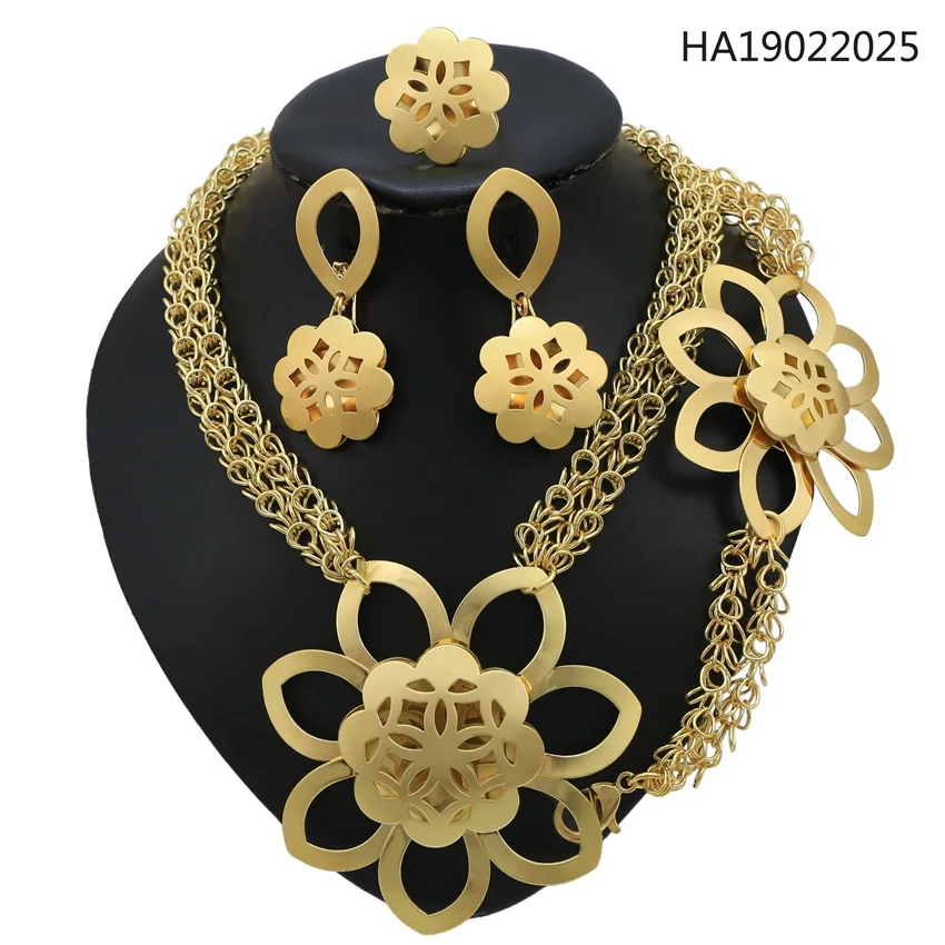 

Yulaili Hot Sale Gold White Round Neck Necklace Bracelet Earrings Ring Dubai Gold Jewelry Set for Women Party Jewelry Accessory