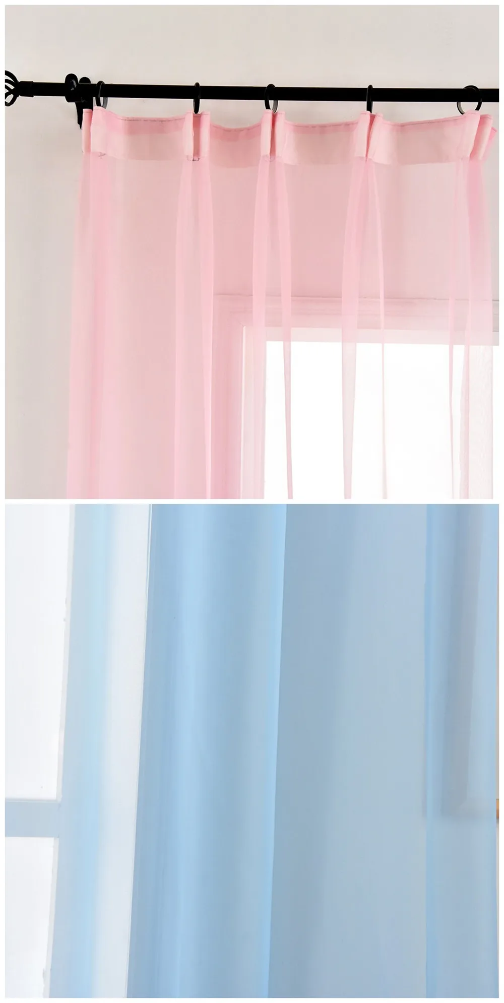 LOZUJOJU Rainbow Transparent Tulle Drops Short Pull Pleated Tape Style Curtain Solid Color Bedroom Windows Fabric All Match Drop (5)
