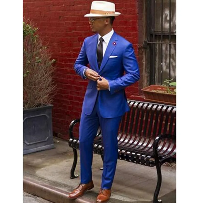 Синий классический свадебные костюмы смокинг для жениха дешевые Slim Fit жениха смокинги винтажное свадебное выпускного вечера Мужчины Костюм(куртка+ брюки