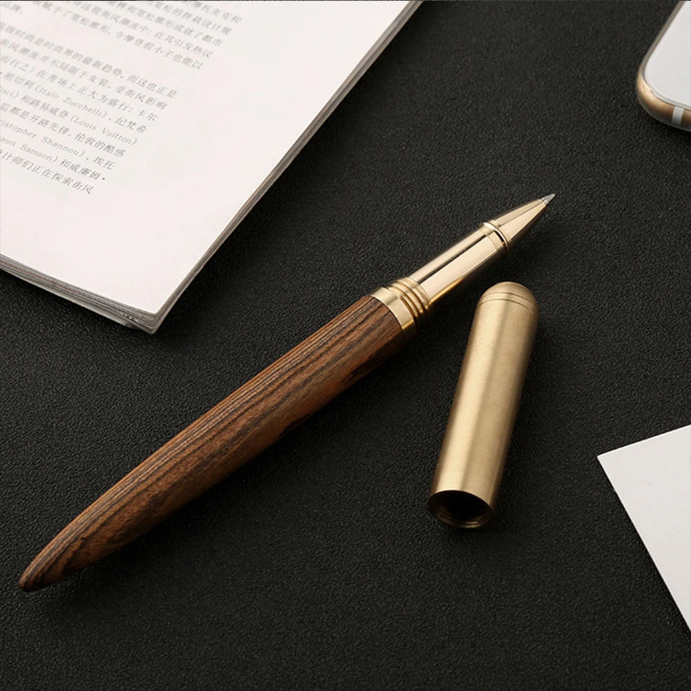 High Quality Handmade vintage Brass gift sign pen Gel ink pen with clip Black ink Pure Copper Pen for travel, office, business