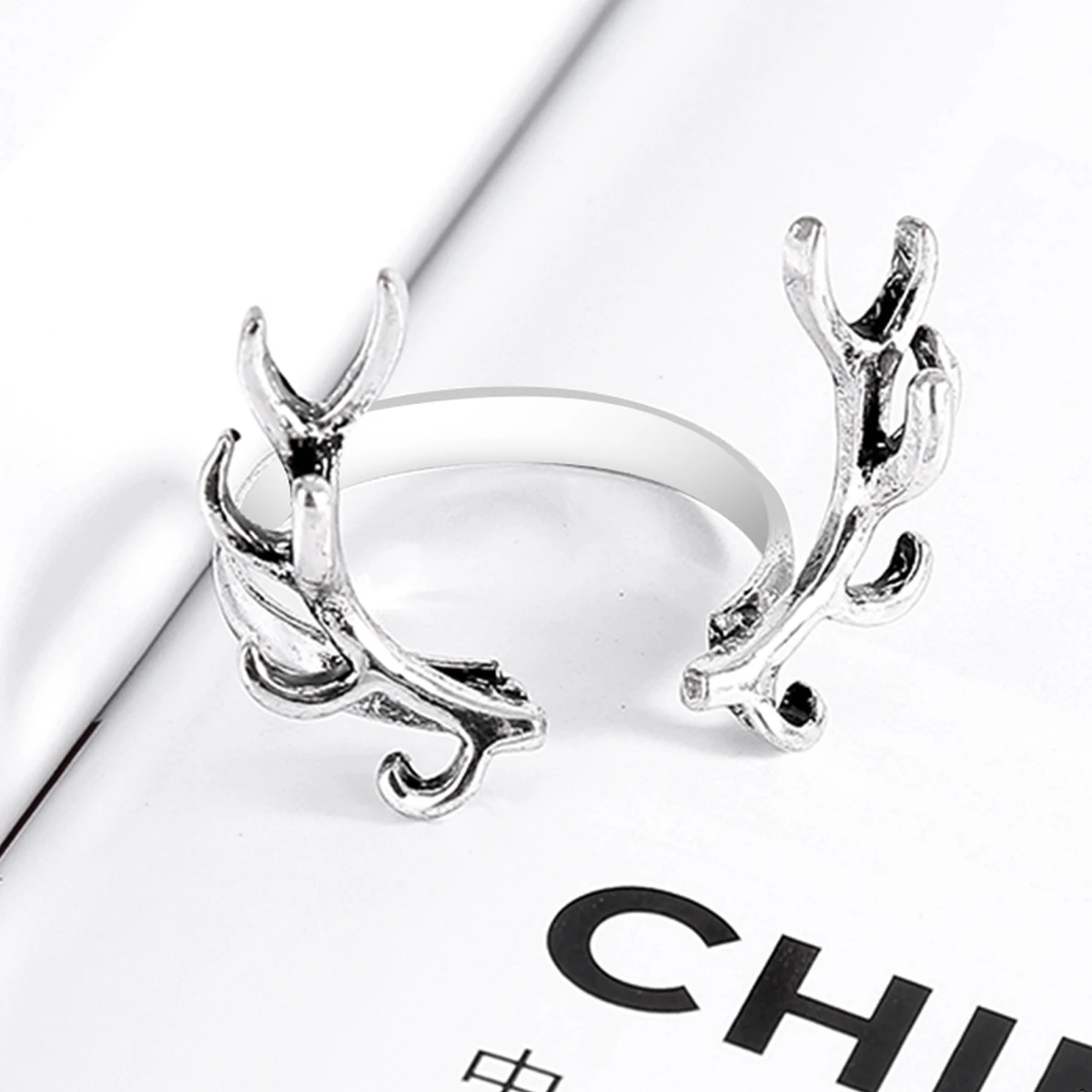 Fashion Deer Antler Midi Knuckle Ring Trendy Open Adjustable Animal Design Rings Shellhard Punk Style Jewelry For Men Femme