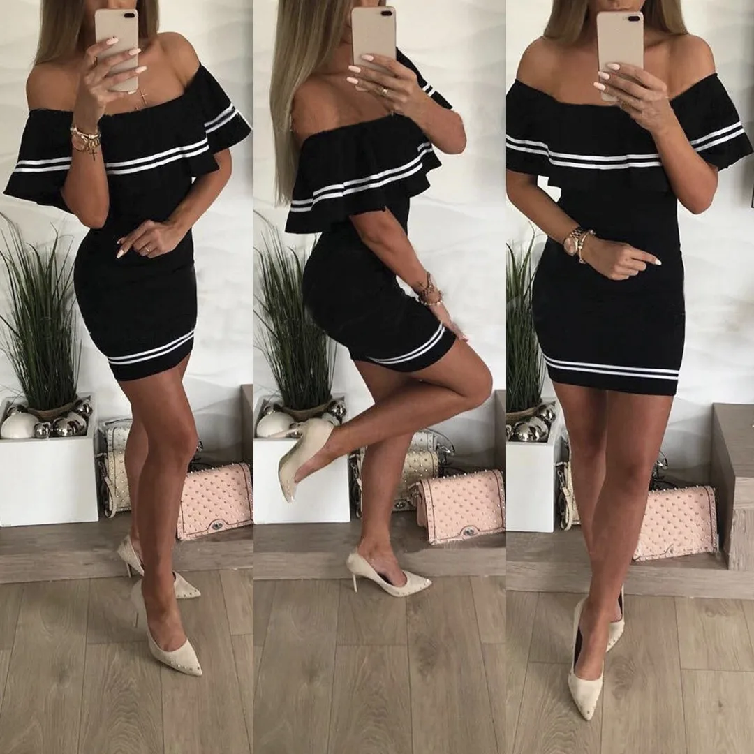 2019 Summer Fashion Women Ruffles Dress Casual Sexy Off Shoulder Party Dress Ladies Dresses Elegant Mini Dresses Female Vestidos
