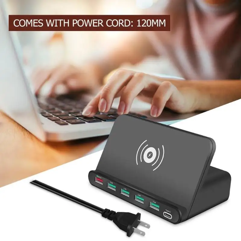 10 Вт Qi Беспроводное зарядное устройство мульти usb type-C концентратор QC3.0 Быстрая Зарядка адаптер ЕС/США использование огнеупорный ABS+ PC материал