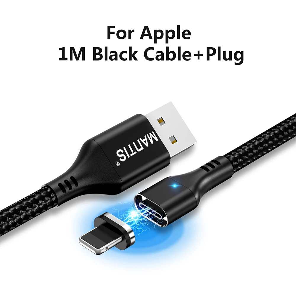 Магнитный зарядный Micro USB кабель MANTIS для iPhone samsung 3 в 1, кабель type C, 3 А, кабель для быстрой зарядки и передачи данных, магнитный шнур, зарядное устройство - Цвет: Black for Apple