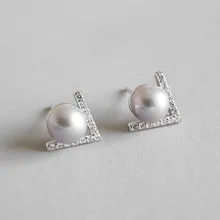 

Abc- Silver Earrings S925 solid silver with geometric triangular freshwater pearls
