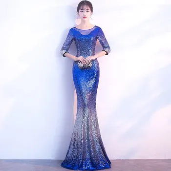 

Royal Blue Gorgeous Mermaid Banquet Gowns Evening Party Dress 2018 New Luxury Sequined Bodycon Long Formal Dresses Prom G217