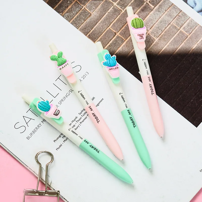 

24 pcs/Lot Cactus gel pen 0.5mm Black color pens for signature writing Cute Stationery Office accessories School supplies FB051