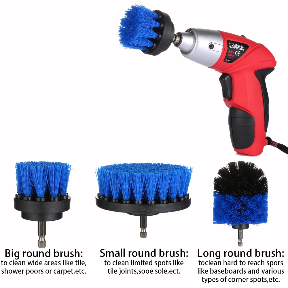 3pcs/set Yellow/Blue Bristle Drill Cleaning Brush Power Scrubber Stiff