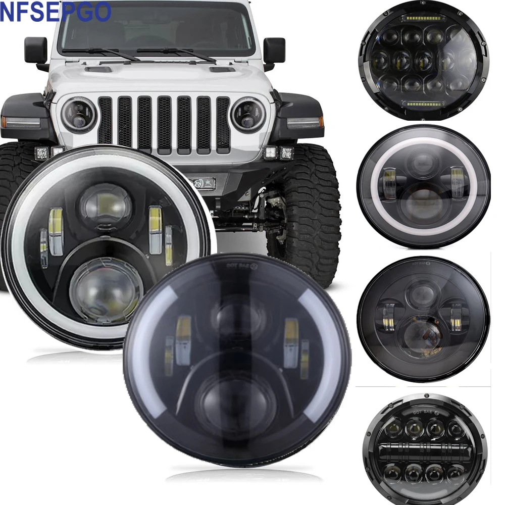 

7 inch Headlights Round 7" LED Headlight H4 Hi/low DRL projector headlamp With Angle Eye halo for Lada 4x4 urban Niva UAZ Jungle