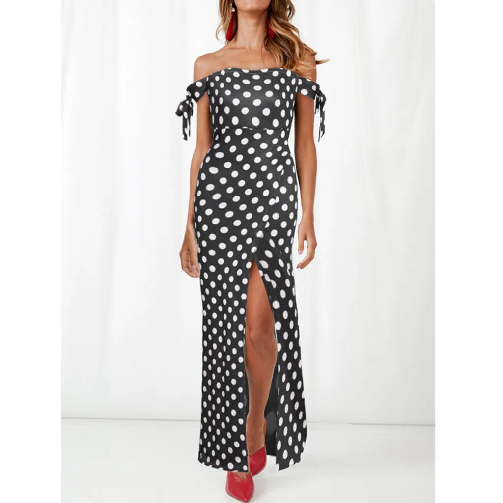 Women dresses  Women's Off Shoulder Dot Print Dress Elegant Sleeveless Long Summer Dress Women's Clothing