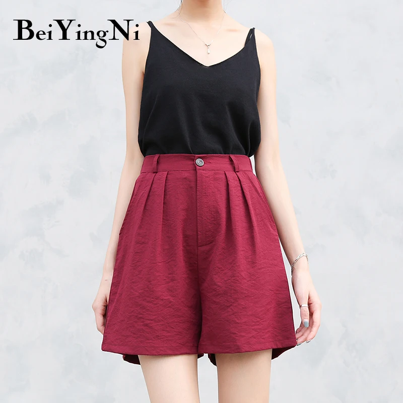 

Beiyingni High Waist Shorts Women Harajuku Summer Casual Loose Wide Leg Short Pants Solid BF Vintage Pockets Simple Shorts Femme