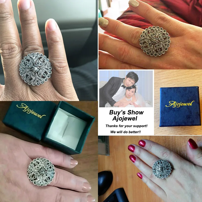 Finger Ring Ajojewel Retro Rhinestones Ring Women Flower Vintage Female Jewelry