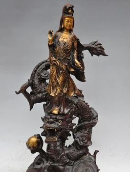 

26" china buddhism bronze gilt dragon Kwan-Yin Bodhisattva Goddess buddha statue