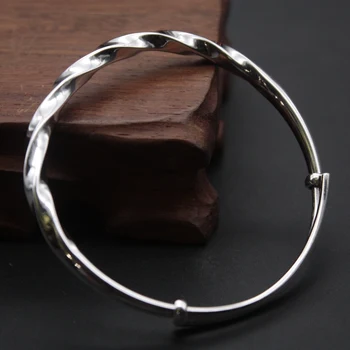 

New Arrival Pure S925 Sterling Silver Bangle Women Twisty Bracelet 58-62mm