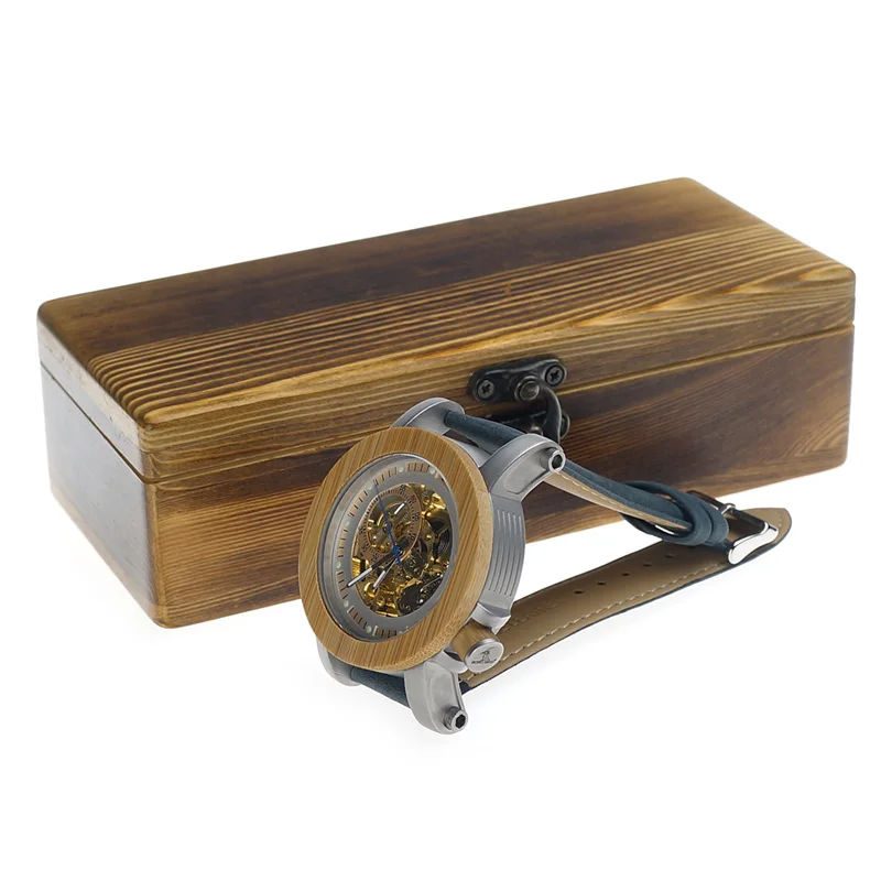 BOBO BIRD Топ бренд класса люкс автоматические механические повседневные часы мужские Скелет бамбуковые деревянные с рулевой в деревянной подарочной коробке