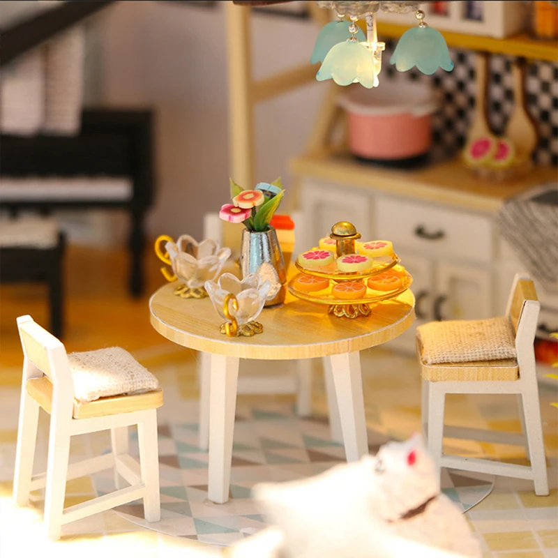 DIY Кукольный дом собрать Наборы 3D деревянный миниатюрный со светодиодной деревянная мебель для дома игрушки для детей, подарок на день рождения 13849