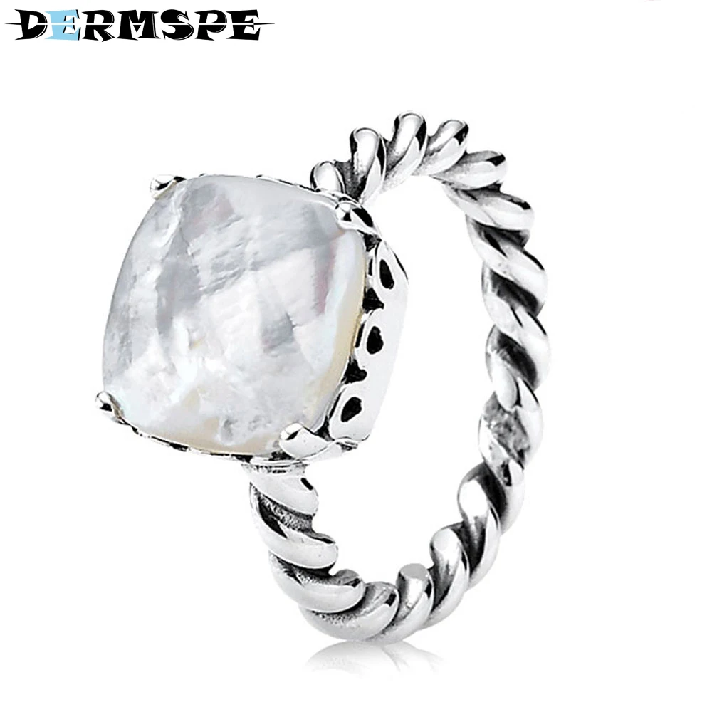 

DERMSPE 100% 925 Sterling Silver Sincerity with Mother of Pearl Stackable Ring Fit DIY Charm Original Jewellery 190828MP Jewelry