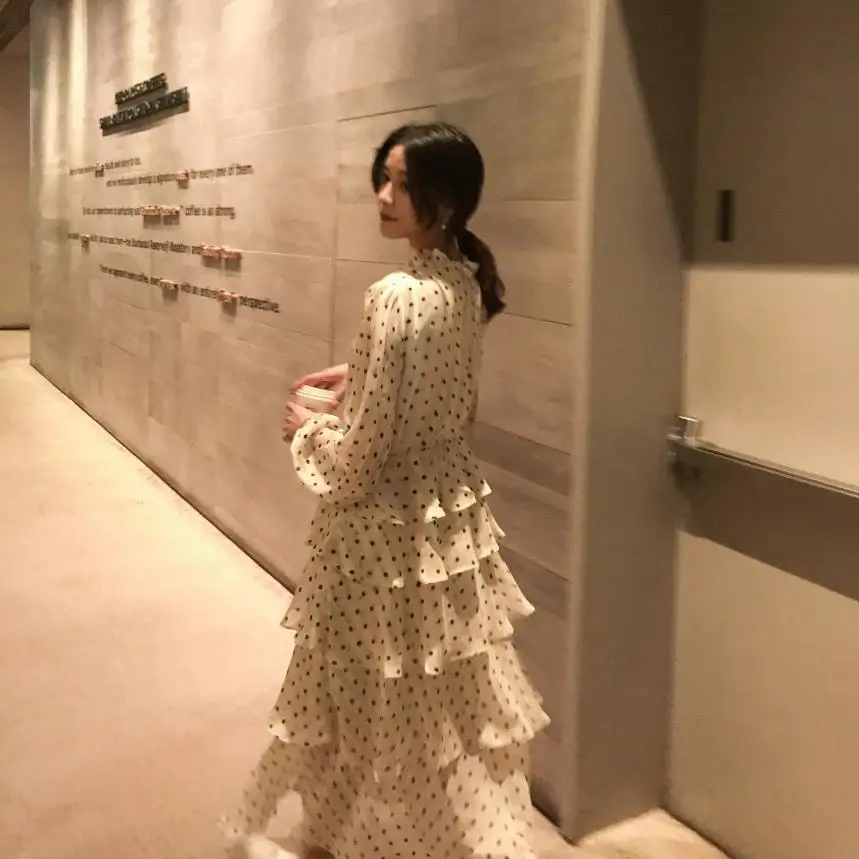 

Pregnant Women Dot Cake Dress 2019 Spring Summer New Maternity Long Sleeve Chiffon Dress Fashion Casual Loose Mom Costume Y546