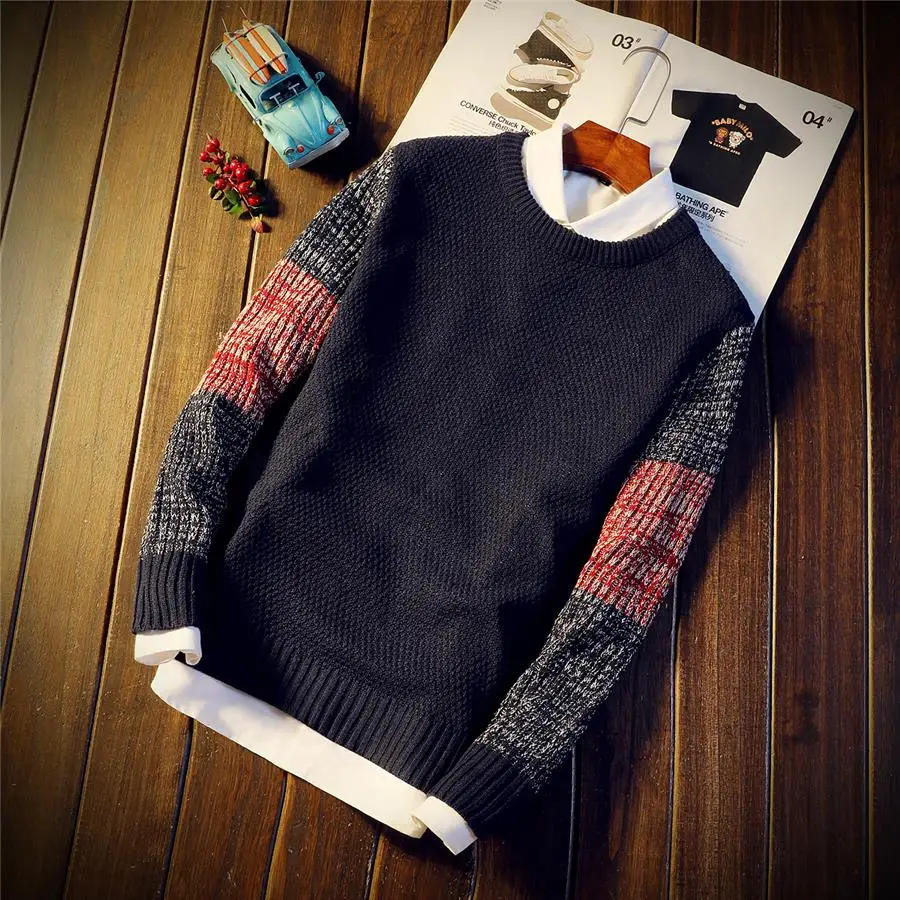 Осенне-зимний мужской свитер с круглым вырезом, однотонные водолазки, мужские свитера, Молодежный тренд, тонкий свитер с длинными рукавами
