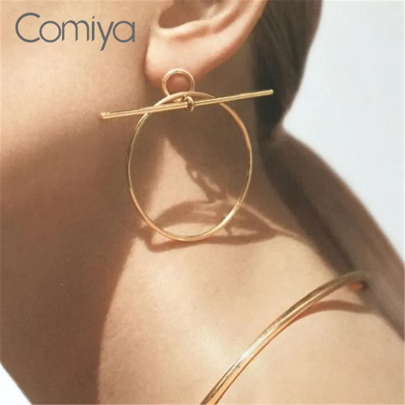 

Comiya Round Circle Golden Silver Plated Geometric Pendants Drop Earrings For Women Personality Simple Dangle Earring Wholesale
