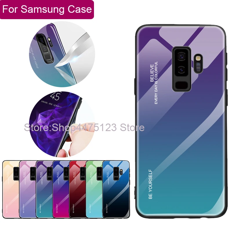 

Gradient Case For Samsung S8 S9 Galaxy S10 A7 J8 J6 J4 A6 A8 plus A9 2018 Slim Fit Glossy Tempered Glass Silicone Hard Cover