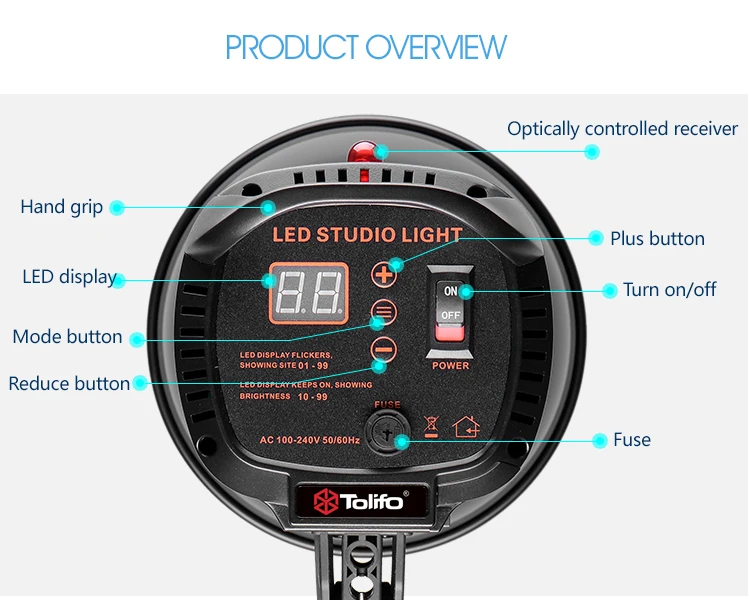 Tolifo SK-1000L, 100 Вт, 5600 K, Интегрированный Светодиодный студийный видео-светильник с креплением Bowens для DSLR камеры+ пульт дистанционного управления