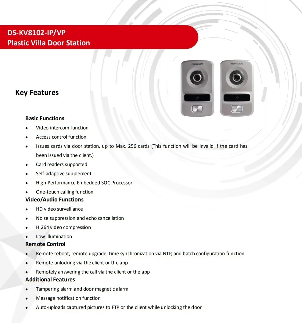 Hik HD многоязычный DS-KV8102-IP, ip-интерком, IP дверной звонок водостойкий, RFID карта, IP внутренняя Проводная связь