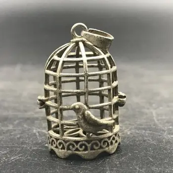 

Exquisite Chinese Tibetan Silver Copper Pendant Hand-carved Bird Cage Can Open Statue