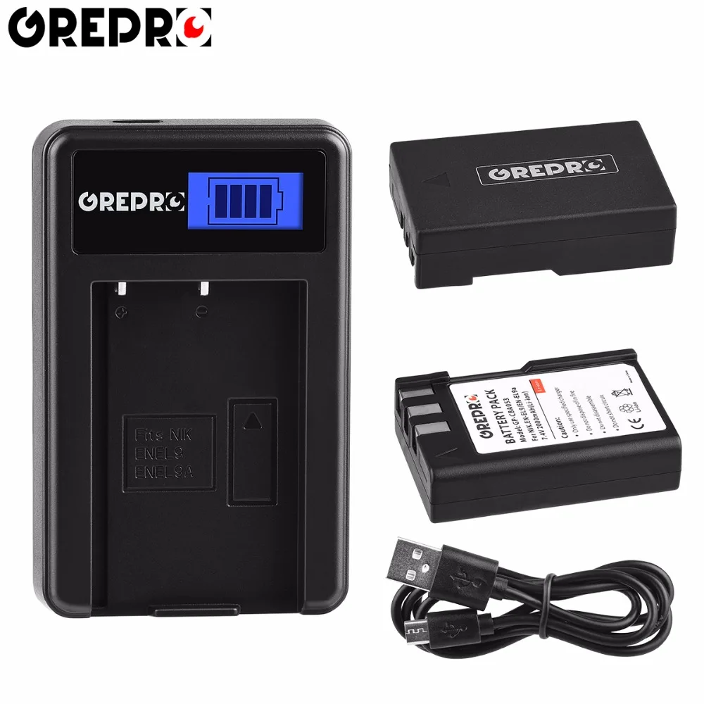 

2pcs 2000mAh EN-EL9 ENEL9 ENEL9a EN EL9 Li-ion Battery and LCD Charger for Camera Nikon EN-EL9a D40 D60 D40X D5000 D3000 E1007N