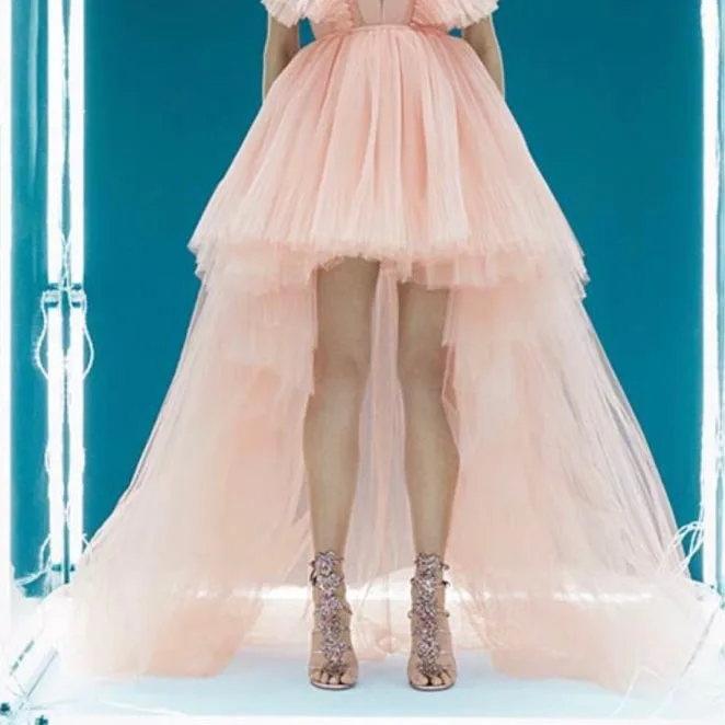 Персиковое розовое Тюлевое асимметричного кроя Юбки Женская эластичная Длинная женская юбка-пачка для взрослых макси юбка Faldas Largas Mujer