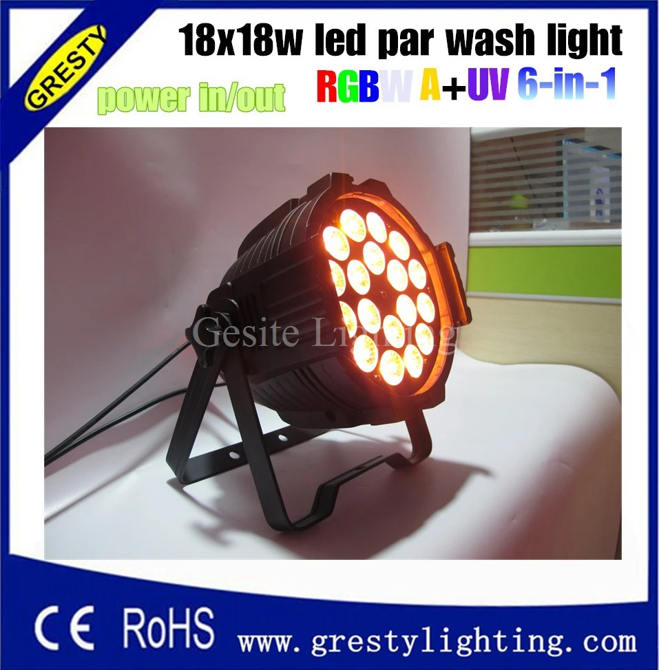 

Freeshipping 2pcs/lot Aluminium Profile RGBWAU DMX LED Par Can Lights / LED Par54 18pcs 18 Watt Red Green Blue White Amber Color